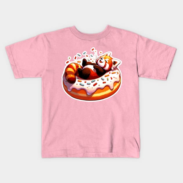 Kawaii Red Panda Chilling on Donut Kids T-Shirt by Half Sugar Boba